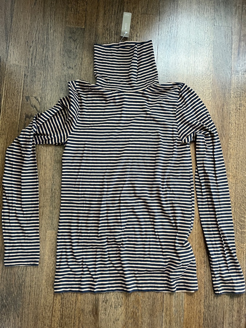J.Crew Striped Turtleneck Long Sleeve Top - Navy & Chestnut